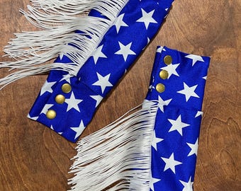 Western Style Snap Cuff Gauntlet Sleeve Covers with Fringe (Adult size)