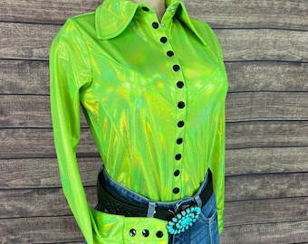 Neon Lime Holographic Snap Front Rodeo Shirt