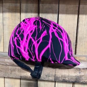 Neon Pink Lightning Helmet Cover for Equestrian Riding Helmet