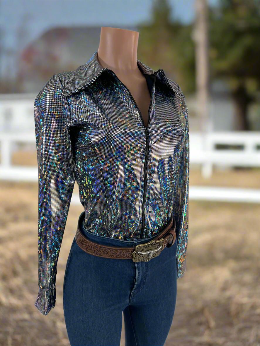 Disco Ball Rodeo Shirt with Full separating front zipper and snap cuffs Kids or Adult Sizes