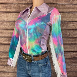 Cotton Candy Rodeo Shirt with Full separating front zipper and snap cuffs Kids or Adult Sizes