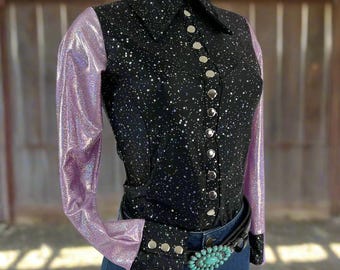 Lilac Lights Snap Front Rodeo Shirt Shirt with Full Separating Snap Front and Snap Cuffs Kids or Adult Sizes