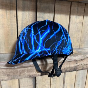 Neon Blue Lightning Helmet Cover for Equestrian Riding Helmet