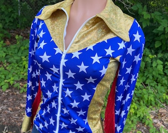 Star Spangled Rodeo Shirt with Full separating front zipper and snap cuffs Kids or Adult Sizes