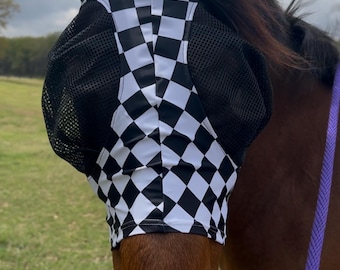 Checkered Spandex Fly Mask for Horses