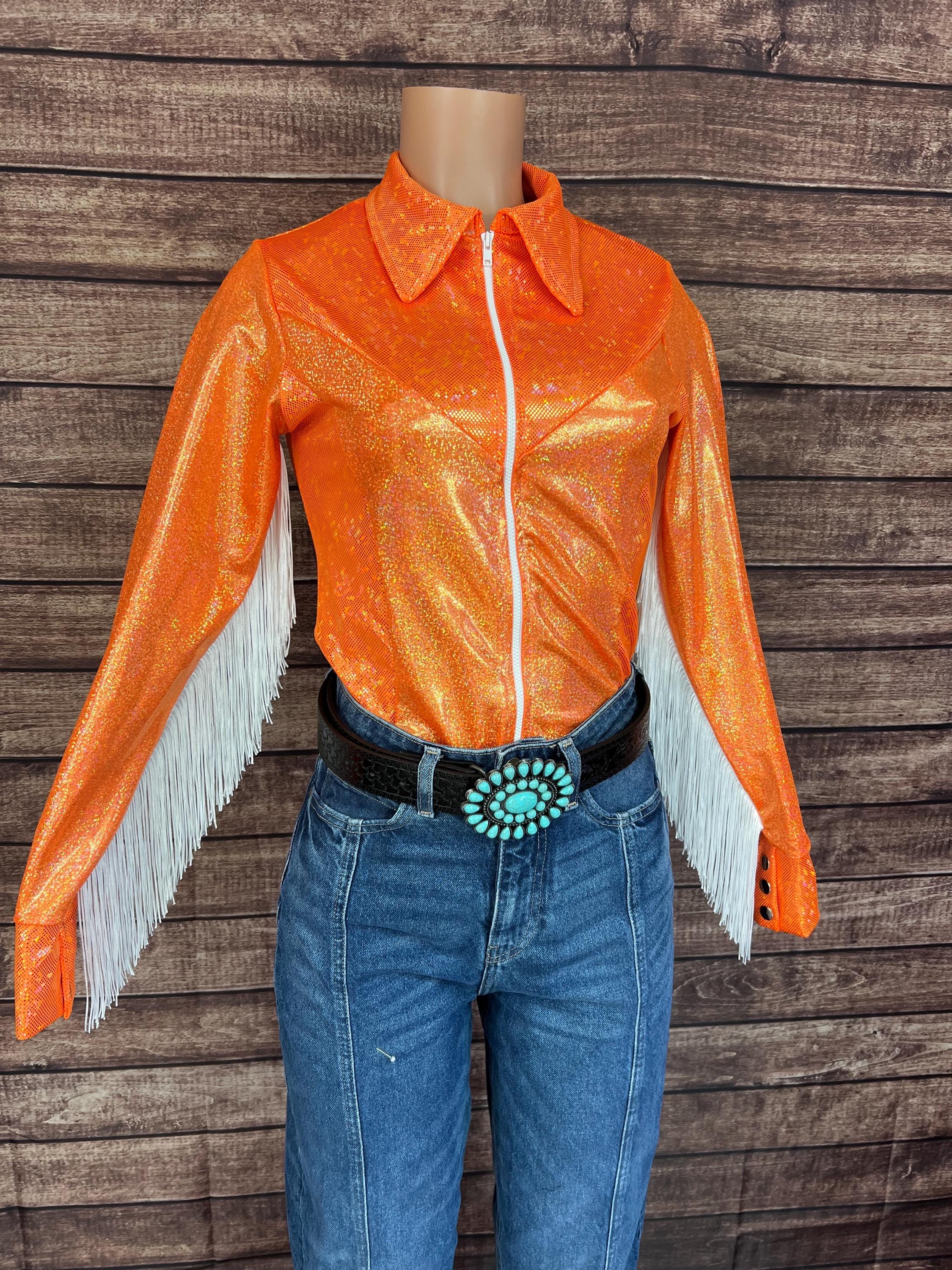 Neon Rodeo Shirt Design Neon Orange Rodeo Shirt With Full Separating Front Zipper and Snap ...