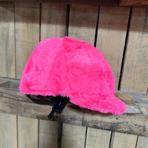 Neon Pink Minky Faux Fur Helmet Cover for Equestrian Riding Helmet