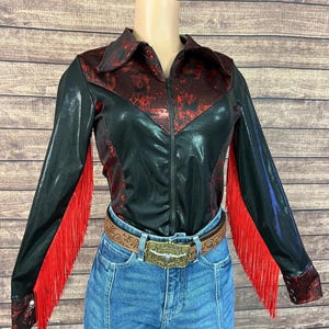 Red and Black Rodeo Shirt with Full separating front zipper and snap cuffs Kids or Adult Sizes