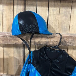 Peacock and black Helmet Cover for Brimmed Equestrian Riding Helmets