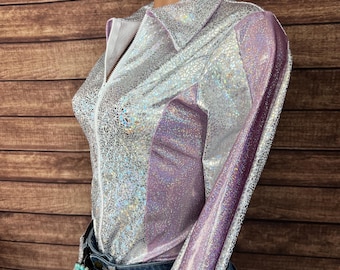 Twinkling Lilac Rodeo Shirt with Full separating front zipper and snap cuffs Kids or Adult Sizes
