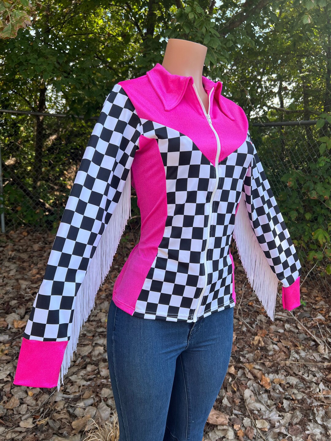 Neon Pink and Checkered Rodeo Shirt With Full Separating Front Zipper ...