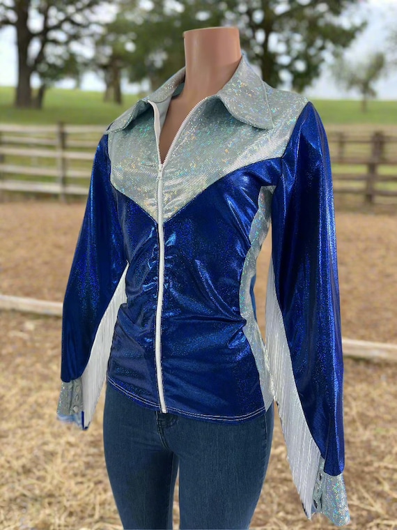 Royal Blue Rodeo Shirt with Full separating front zipper and snap cuffs Kids or Adult Sizes
