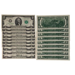 Two (2) Dollar Bills - Uncirculated  Sequential New York Federal Reserve B