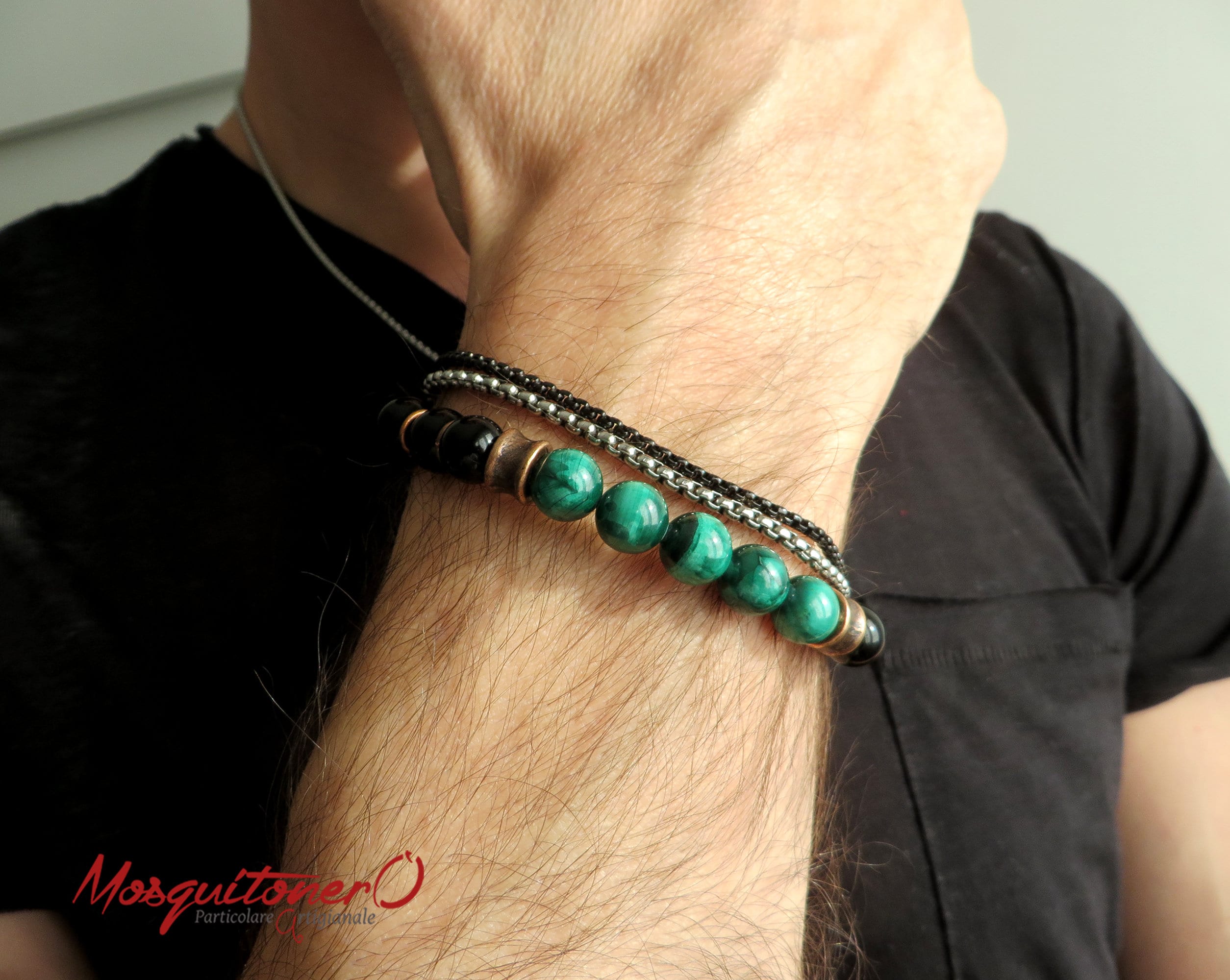 Bracciale Pietre Naturali,Braccialetti Di Perline Lava Nera Naturale