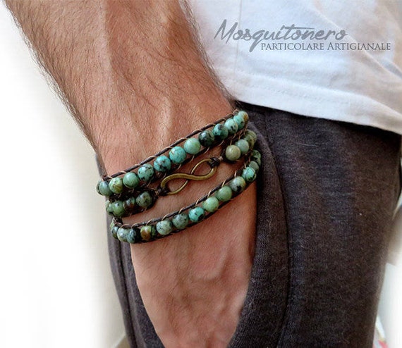 Antigua Pulsera De Perlas De Turquesa Africana Verde Hombres Antigua Pulsera De Perlas De Turquesa Africana Verde Hombres