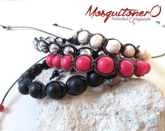 Ethnic woman man bracelet with stone pearls Black agate, Macramé knot rope hematite, Tibetan bead bracelet, Shamballa