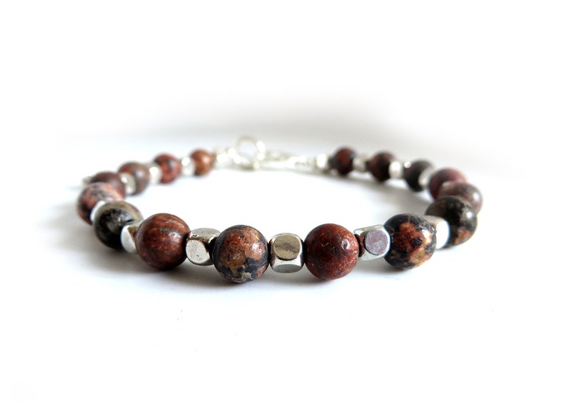 Bracciale perle uomo pietre naturali Labradorite, Diaspro, riolite, braccialetto di perline, etnico ,regalo per lui, con pepite Riolite