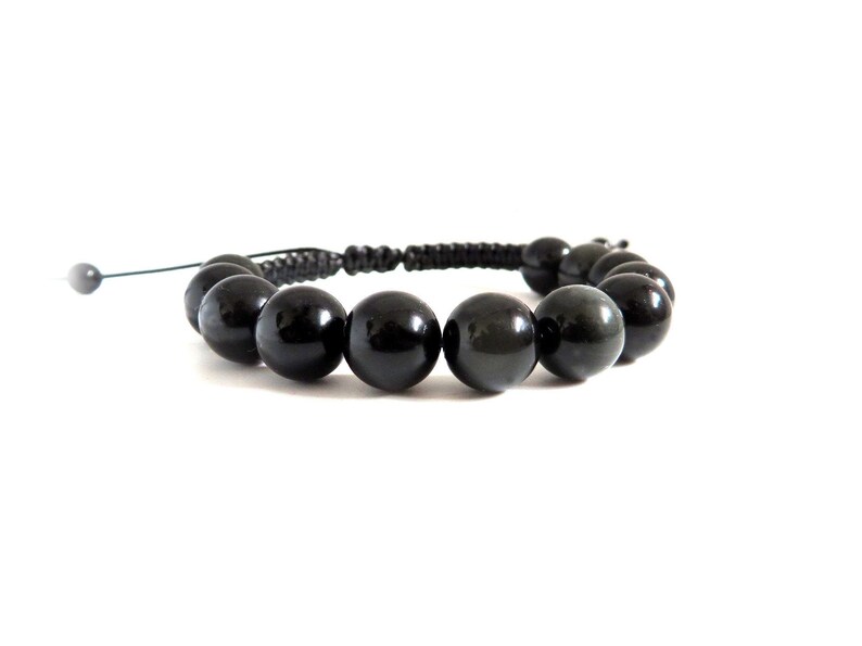 pearl jewelry chakra and macrame lanyard Black Obsidian Stone bracelet for men or women pearl black color