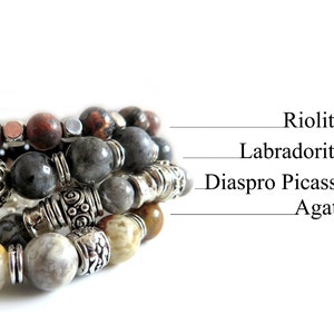 Bracciale perle uomo pietre naturali Labradorite, Diaspro, riolite, braccialetto di perline, etnico ,regalo per lui, con pepite immagine 3