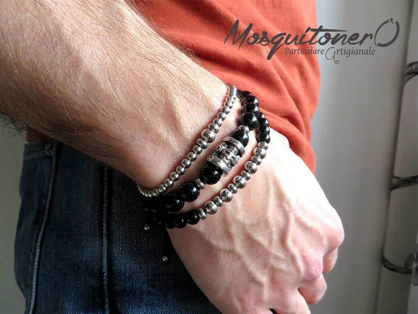 Wide bracelet for men Handmade of Steel and String