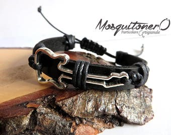 Pulsera de cuero para hombre o mujer con guitarra de metal plateado, brazalete de música rock, idea de regalo de músico