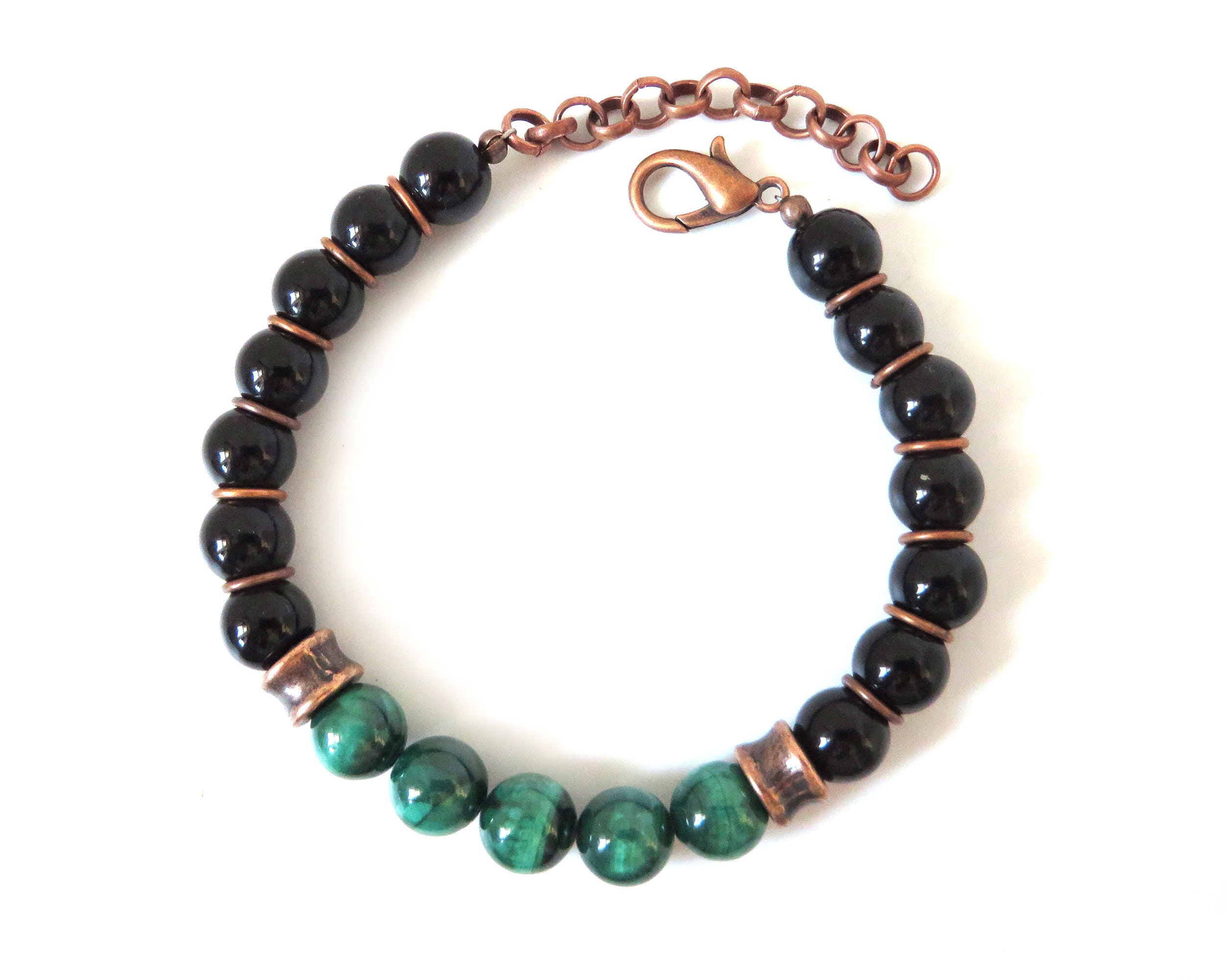 Bracciale in malachite e pietra lavica: gioielli unisex fatti a mano