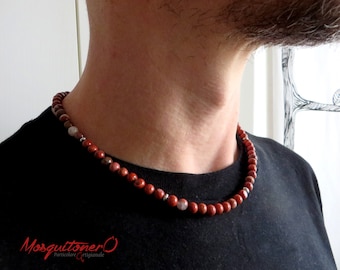 Collana uomo girocollo perline in pietre Diaspro rosso, minimal semplice zen collana etnica, collana perle, idea regalo uomo, regolabile