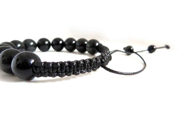 pearl jewelry chakra and macrame lanyard Black Obsidian Stone bracelet for men or women pearl black color
