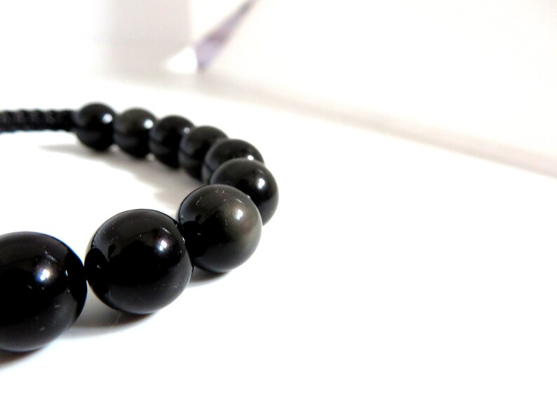 pearl jewelry chakra and macrame lanyard Black Obsidian Stone bracelet for men or women pearl black color