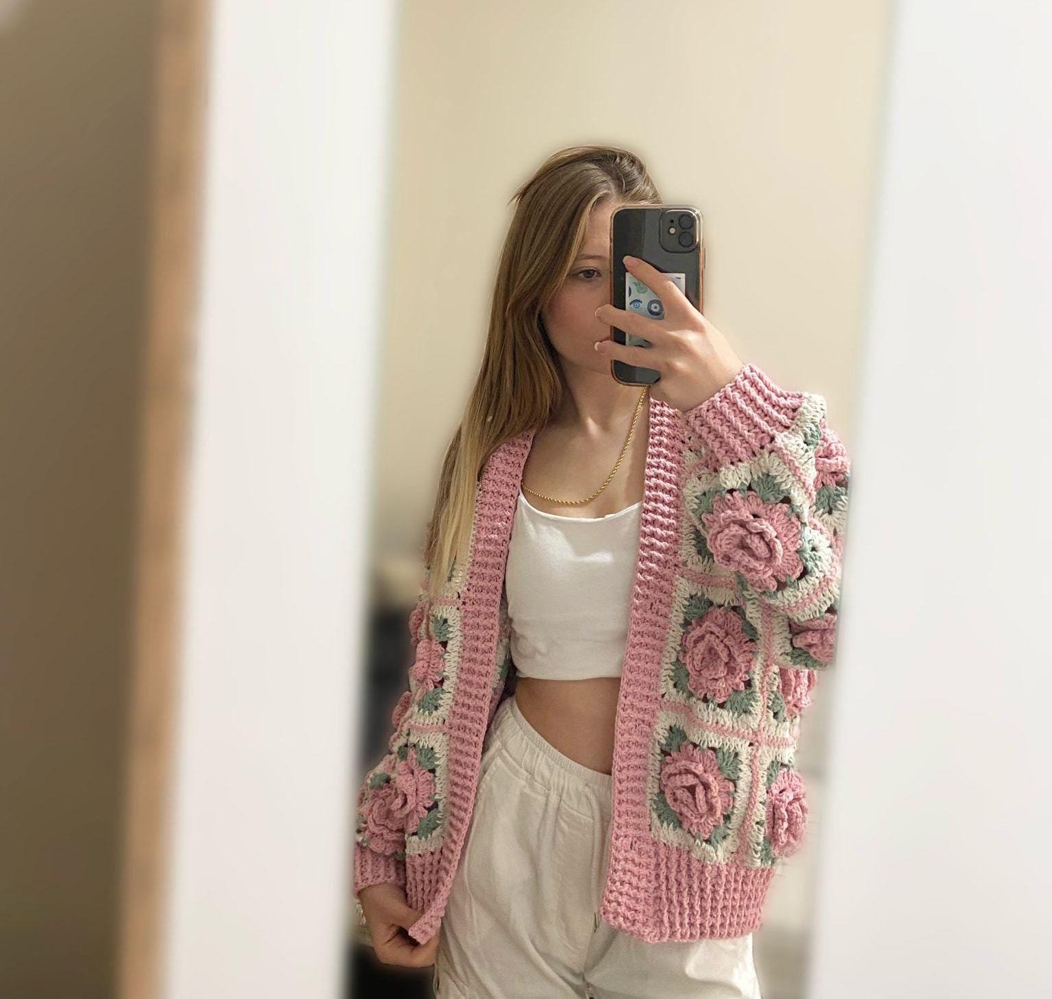 Cardigan Pink Roses Etsy