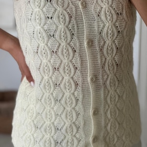 Hand-Knitted Crochet Vest: Wool Blend Cardigan