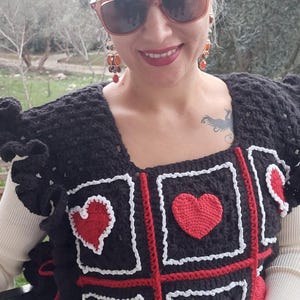 Handmade Crochet Heart Sweater: Chunky Granny Square Crop Top