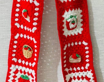 Crochet Strawbery Scarf, Granny Square Strawbery Scarf, Patchwork Strawbery,  Winter Scarf, Valentine's Gift For Her, Gift For Kids