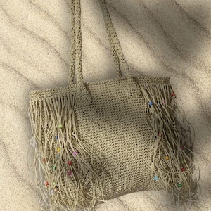 Boho Raffia Fransen Strandtasche: Große gewebte Umhängetasche