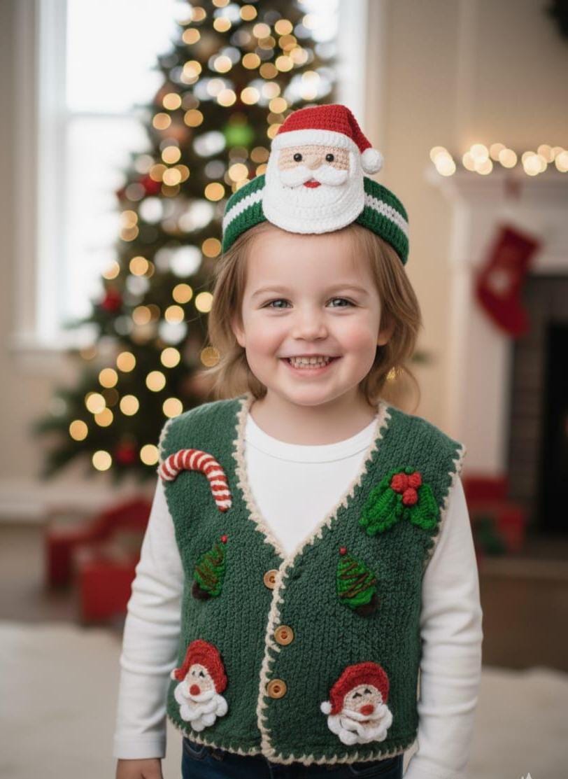 Crochet Christmas Sweater Vest, Knitted Santa Claus Kids Vest - Etsy