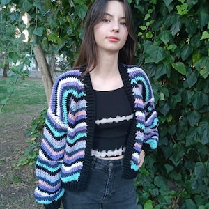 Crochet Cardigan, Knit Sweater, Handmade Crochet, Zigzag Sweater, Autumn Cardigan, Gift for Her