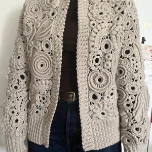 Handmade Crochet Irish Lace Cardigan: Cotton Blend Overcoat
