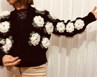 Pink Tulip Retro Cardigan,chunky Cropped Cardigan for Woman, Pink