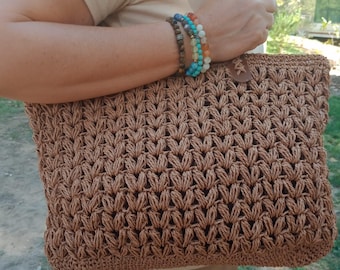 Boho Raffia Tote Bag: Large Woven Shoulder Bag