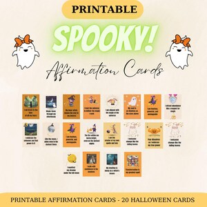 Tarjetas de afirmación de Halloween para imprimir / Citas inspiradoras espeluznantes / Baraja de autocuidado de brujas / Descarga digital de Halloween / Mentalidad positiva
