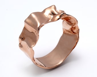 CRUMPLED 14k Rose Gold Ring for women, Unique Wedding Band, His and Hers Wedding Band, Rose Gold Wedding Band for Men