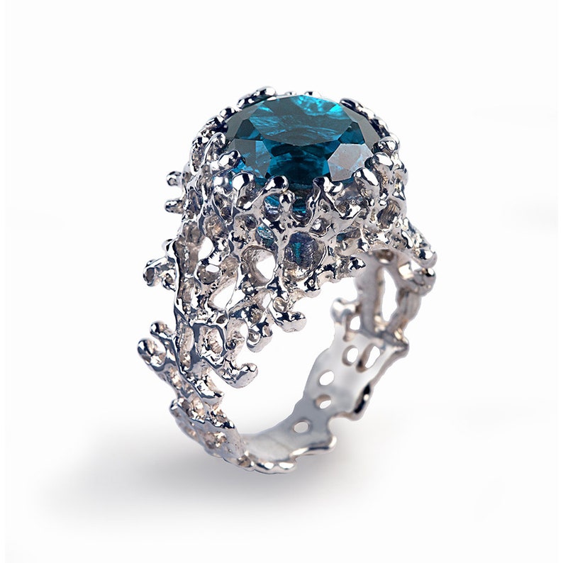CORAL London Blue Topaz Ring Gold Engagement Ring 14k White | Etsy