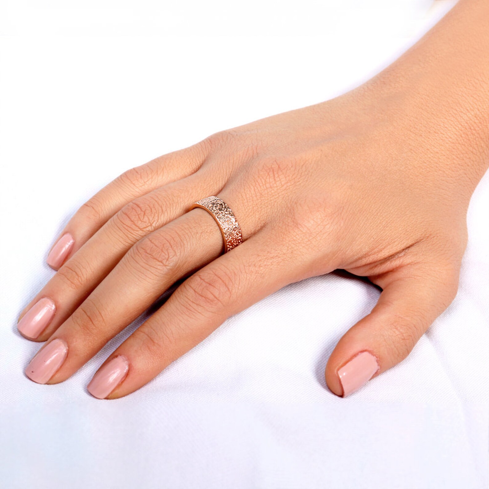 STARDUST 14k Rose Gold Wedding Band Textured Wedding Band Etsy