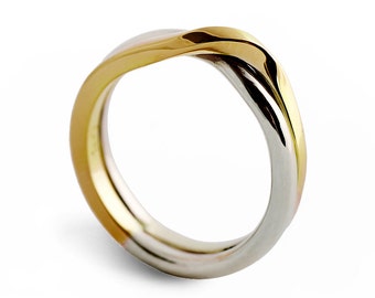 LOVE KNOT Two Tone wedding band, unique wedding ring, alternative wedding ring, White and Yellow Gold Ring