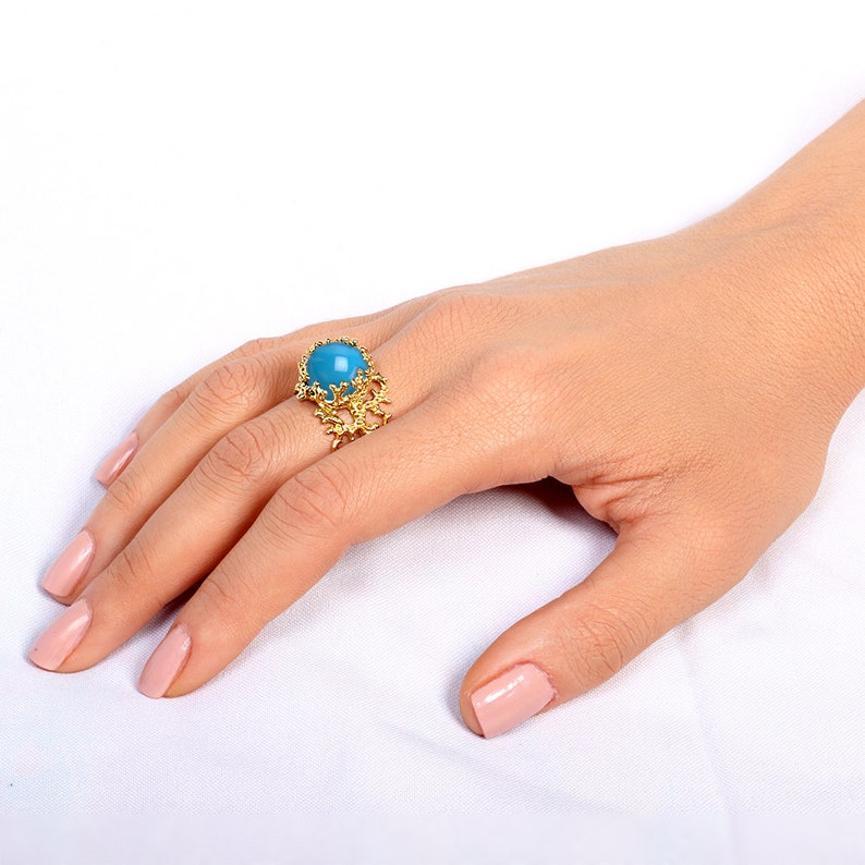 CORAL 14k Gold Turquoise Ring Gold Turquoise Engagement Ring Etsy