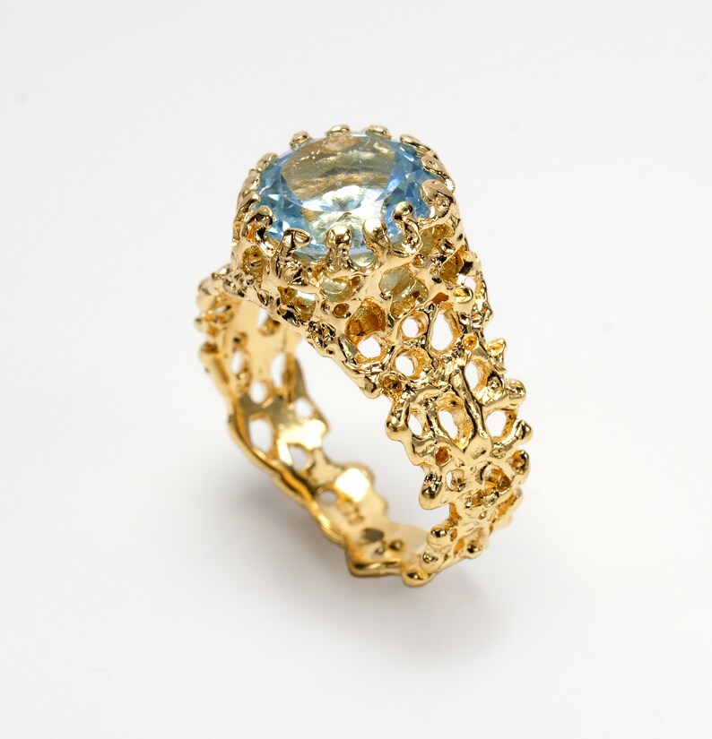 CORAL Sky Blue Topaz Engagement Ring, Blue Topaz Ring Gold, 14k Gold Ring, Unique Gold Ring, Gold Gemstone Ring, Birthstone Ring image 5