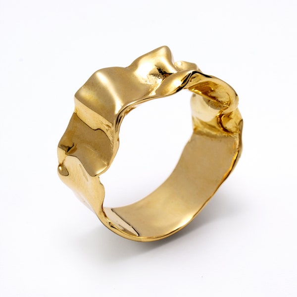 CRUMPLED 14k Yellow Gold Ring for women, Unique Gold Wedding Band, Mens Gold Band Ring, Custom Gold Ring, Italian Fine jewelry