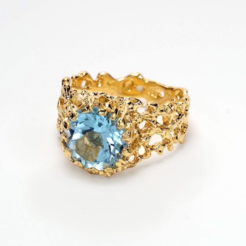 CORAL Sky Blue Topaz Engagement Ring, Blue Topaz Ring Gold, 14k Gold Ring, Unique Gold Ring, Gold Gemstone Ring, Birthstone Ring image 4