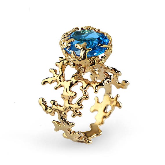 CORAL Blue Topaz Engagement Ring Blue Topaz Ring Gold 14k | Etsy