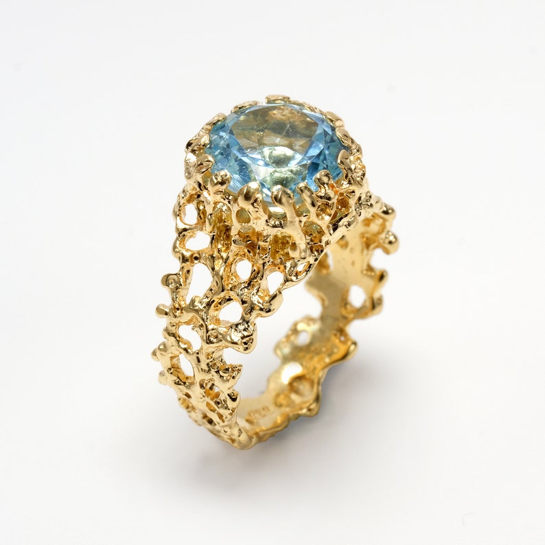 CORAL Sky Blue Topaz Engagement Ring, Blue Topaz Ring Gold, 14k Gold Ring, Unique Gold Ring, Gold Gemstone Ring, Birthstone Ring image 1